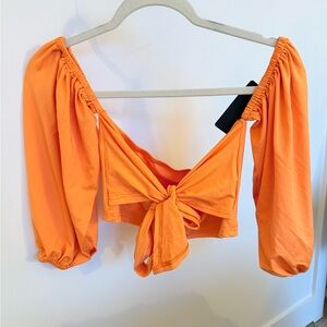 Vibrant Orange Tie-Front Crop Top.